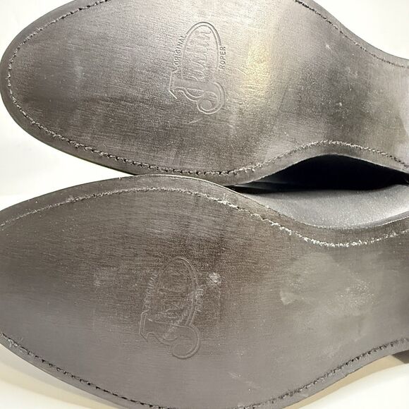 JUSTIN Black Leather Roper Toe Boots Mens 10.5 D Western Diamond and Scroll New